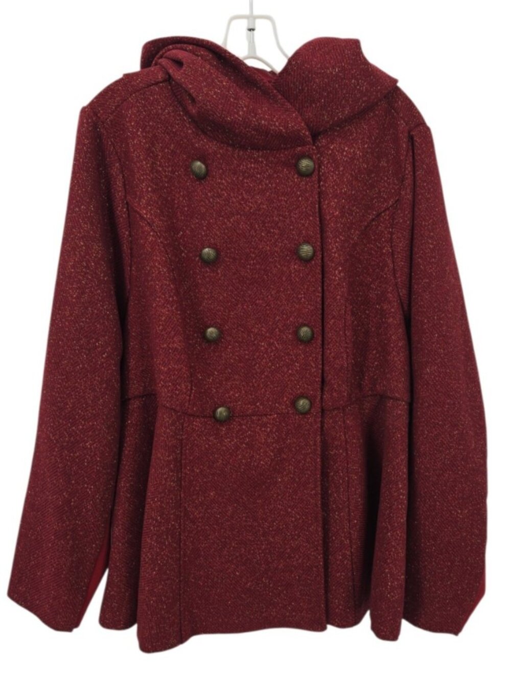 NWT Torrid House of the Dragon Hooded Peplum Coat 2 2X Burgundy Gold Sparkle